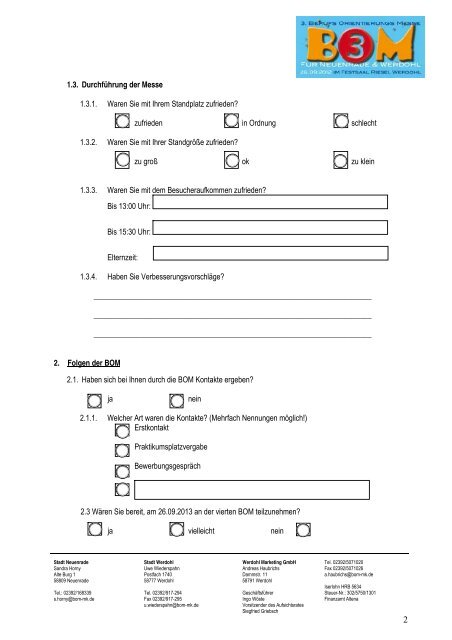 Ausstellerbefragung - BOM fÃ¼r Neuenrade und Werdohl