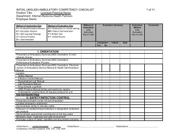 INITIAL UMG/JDH AMBULATORY COMPETENCY CHECKLIST 1 of ...