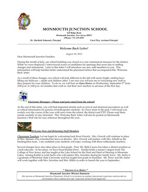 School Letter to Parents 2012 - South Brunswick Public Schools