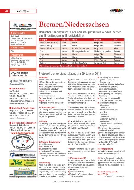 EWU PREMIERE - Erste Westernreiter Union Deutschland  e.V.