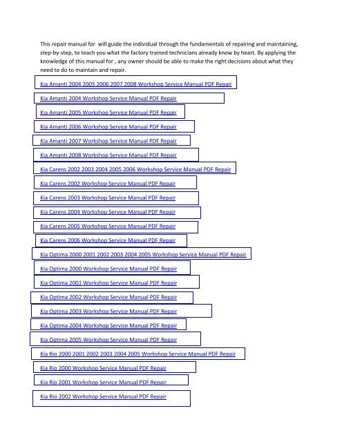 Kia Carens 2006 Service Manual Pdf Workshop Repair