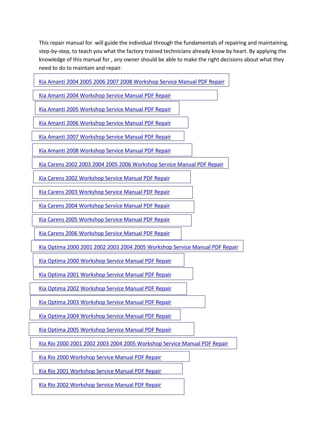 antoniusy. English; |; 65 Documents; |; 69750 Views. Kia Rio 2006 Service Manual PDF Workshop Repair