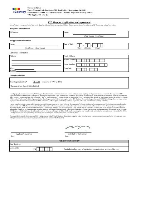 Copy of Offline VIP Shopper Application Form(3 ... - eCosway