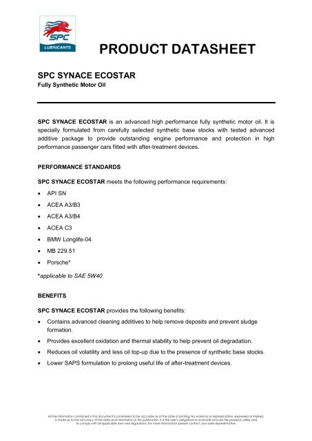 Product Data Sheet - SPC