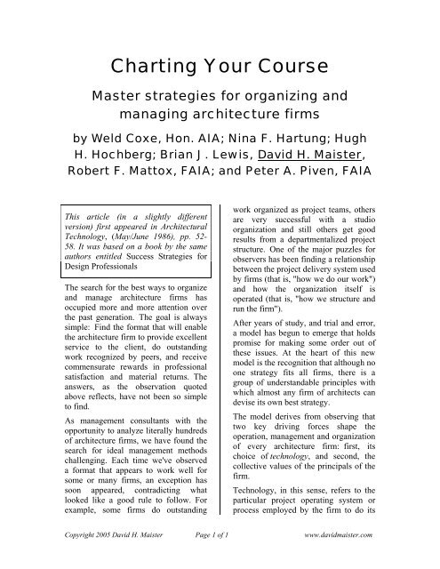 Charting Your Course - David Maister