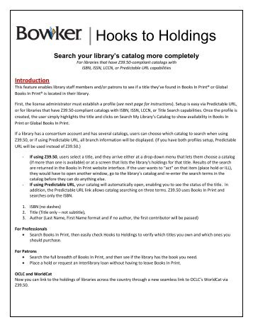 Bowker - Books In Print Hooks To Holding | training (PDF)