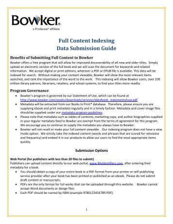 Bowker - Full Content Indexing | Data Submission Guide (PDF