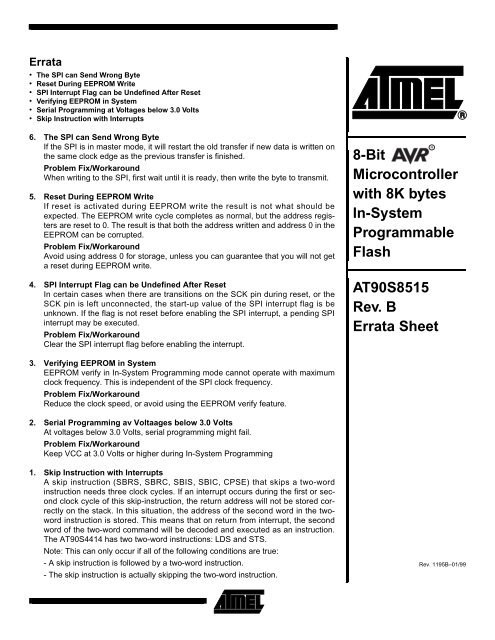 AT90S8515 Rev. B Errata Sheet 8-bit AVR MCU with 8K ... - Basic X
