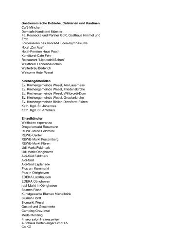 Liste der Kooperationspartner - Stand Juni 2012 - Wesel