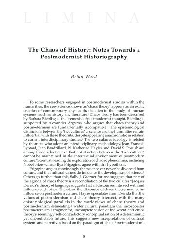 The Chaos of History: Notes Towards a ... - Past volumes