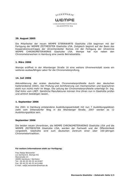 Meldung als PDF-Download - Glashütte Uhren von Wempe