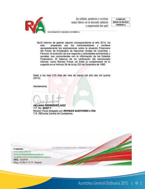 Informe de Gestión Fenucol 2014