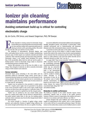 Ionizer pin cleaning maintains performance - Texwipe