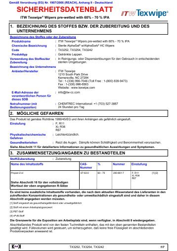 SICHERHEITSDATENBLATT - Texwipe