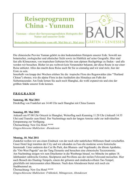 Reiseprogramm China Yunnan Baur Gartenreisen