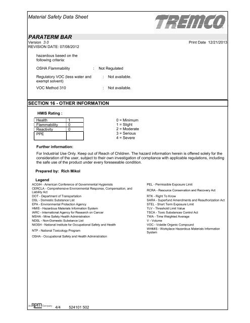 Material Safety Data Shee