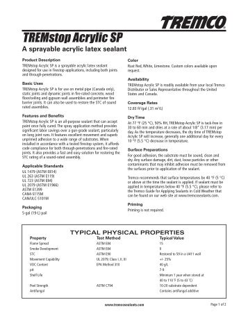 TREMstop Acrylic SP Data Sheet - Tremco Sealants