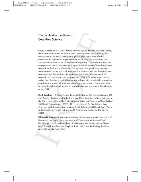 The Cambridge Handbook of Cognitive Science - University of ...