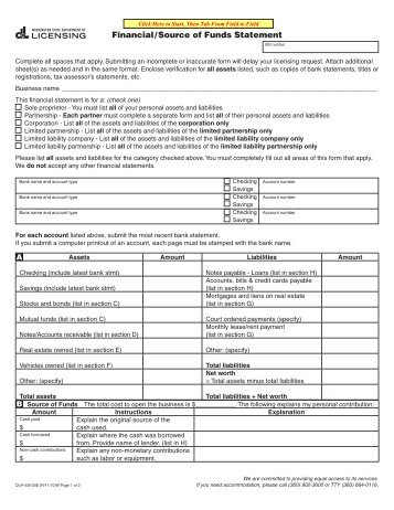 Financial / Source of Funds Statement - Business Licensing Service