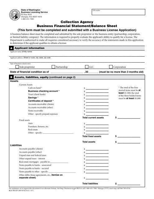 Collection Agency Business Financial Statement/Balance Sheet