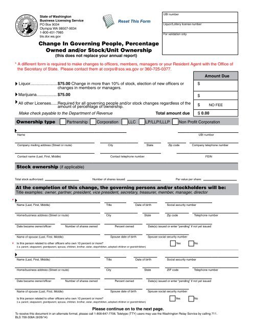 Change In Governing People, Percentage Owned and/or Stock/Unit ...