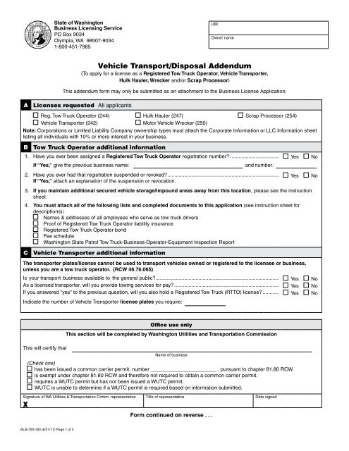 Vehicle Transport/Disposal Addendum X - Business Licensing Service