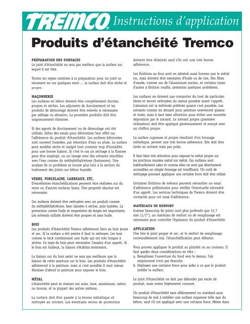 Instructions d'application - Tremco Sealants