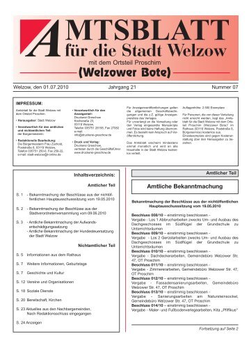 MTSBLATT für die Stadt Welzow