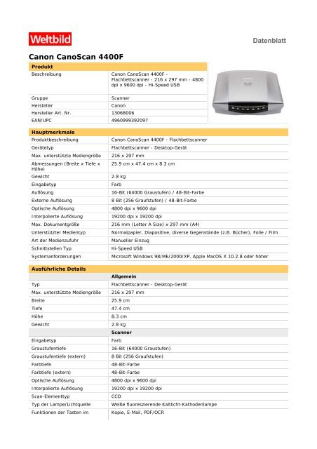 Canon CanoScan 4400F - Weltbild.at