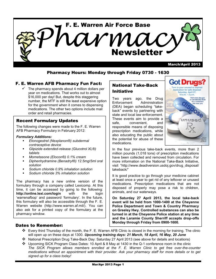 Outpatient Formulary Dyess Air Force Base Pharmacy