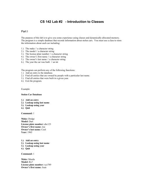 CS 142 Lab #2 - Introduction to Classes