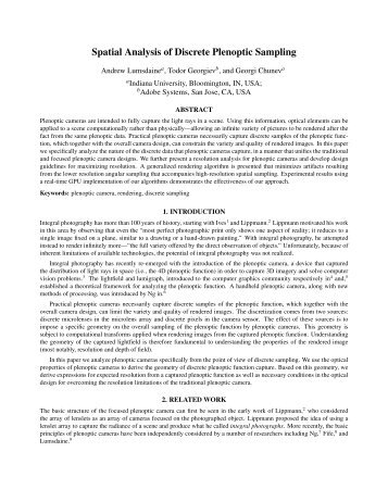 Spatial Analysis of Discrete Plenoptic Sampling - Todor Georgiev
