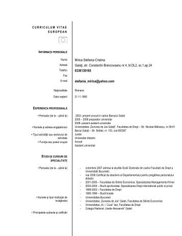 CV STEFANIA MIRICA.pdf - Facultatea de Drept - Dunarea de Jos