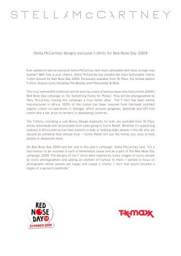 Stella McCartney designs exclusive t-shirts for Red Nose Day 2009
