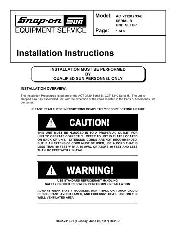 Installation Instructions - Snap-on Equipment