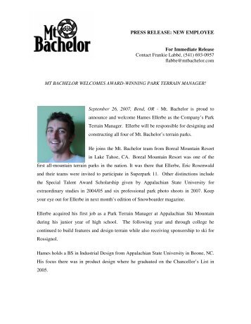 PRESS RELEASE: NEW EMPLOYEE For Immediate ... - Mt. Bachelor