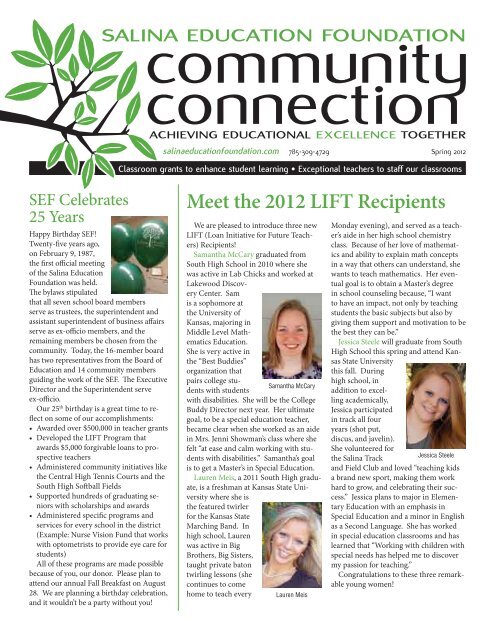 Meet the 2012 LIFT Recipients - Salina Education Foundation