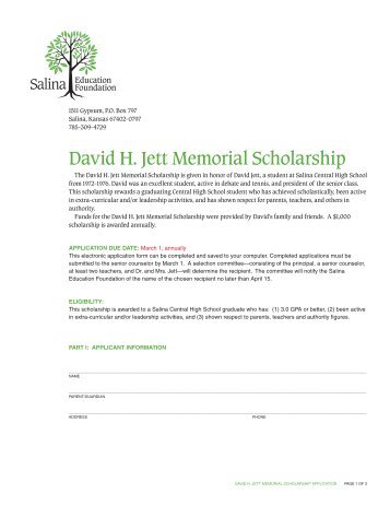 David H. Jett Memorial Scholarship - Salina Education Foundation