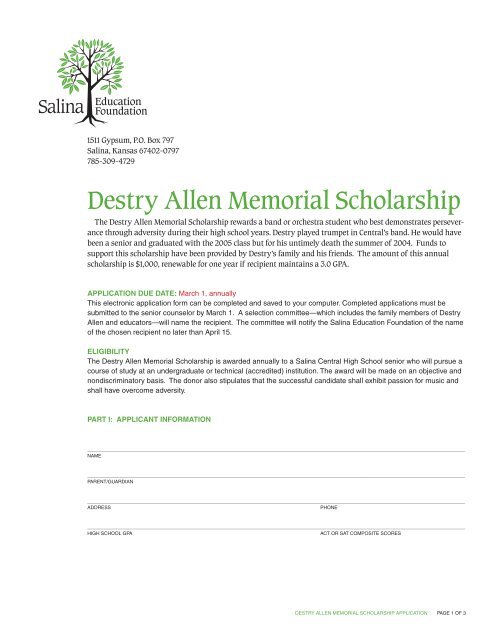 Destry Allen Memorial Scholarship - Salina Education Foundation
