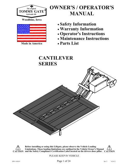 Tommy Gate Flatbed Stake Van Original Series Liftgate Parts Manual By The Liftgate Parts Co Issuu
