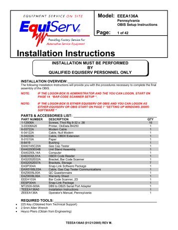 Installation Instructions - Snap-on Equipment