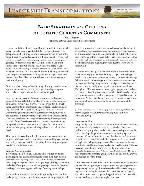 Basic Strategies For Creating Authentic Christian Community Basic Strategies For Creating Authentic Christian Community