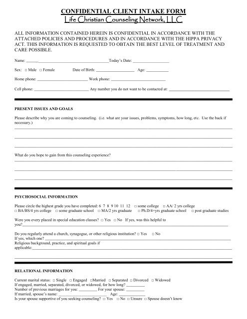 Client Information Form.pdf - Life Christian Counseling Network