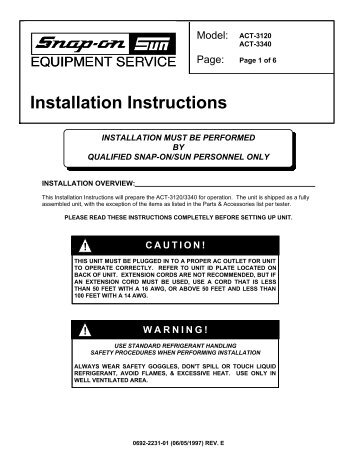 Installation Instructions - Snap-on Equipment