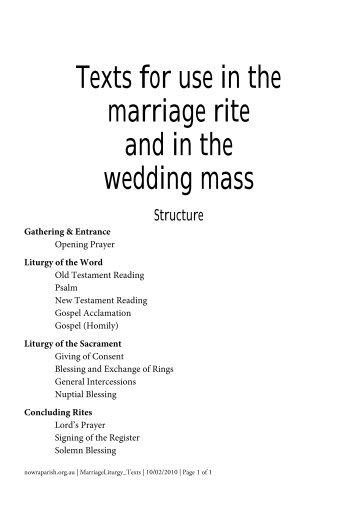 Texts for use in the marriage rite and in the wedding mass