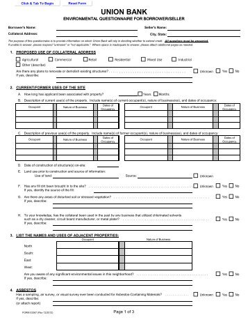 Environmental Questionnaire for Borrower/Seller - Union Bank