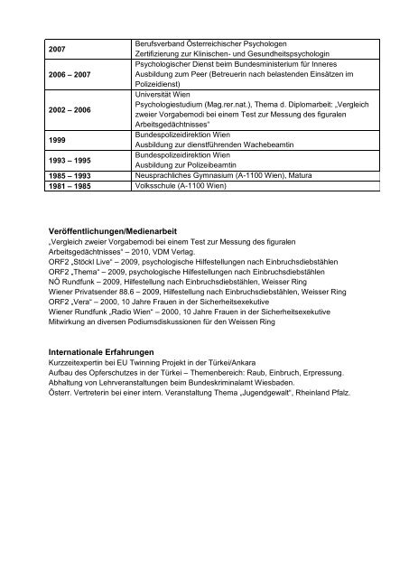 Curriculum Vitae Mag. Angelika Schäffer - Weisser Ring