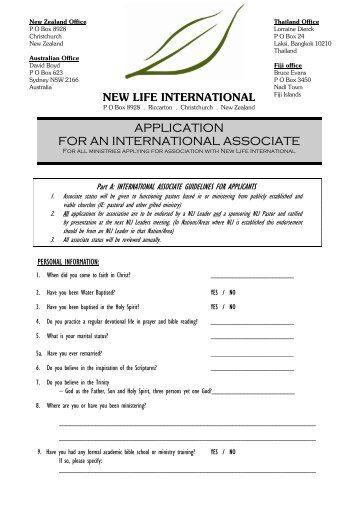application for an international associate - New Life Churches ...
