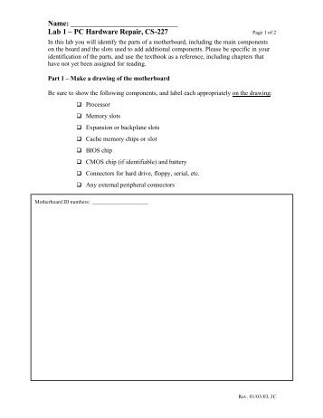 Lab 1 â PC Hardware Repair, CS-227