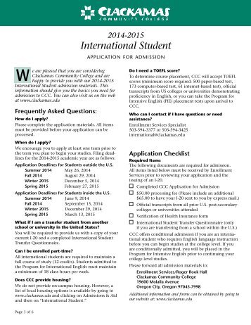 International Application for Admission - Clackamas Community ...